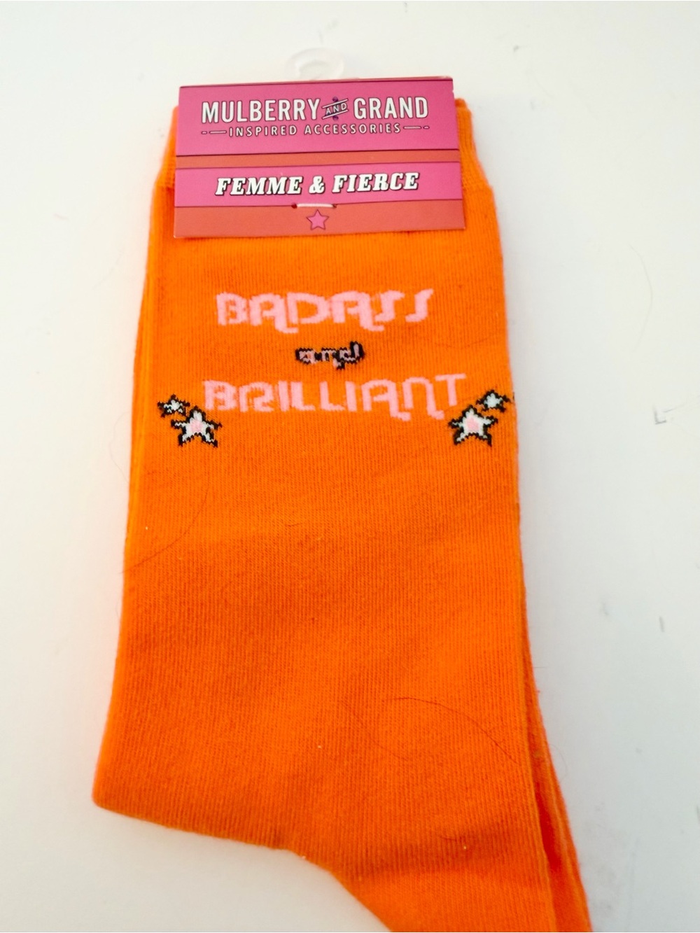 Orange 'Badass and Brilliant' Crew Socks